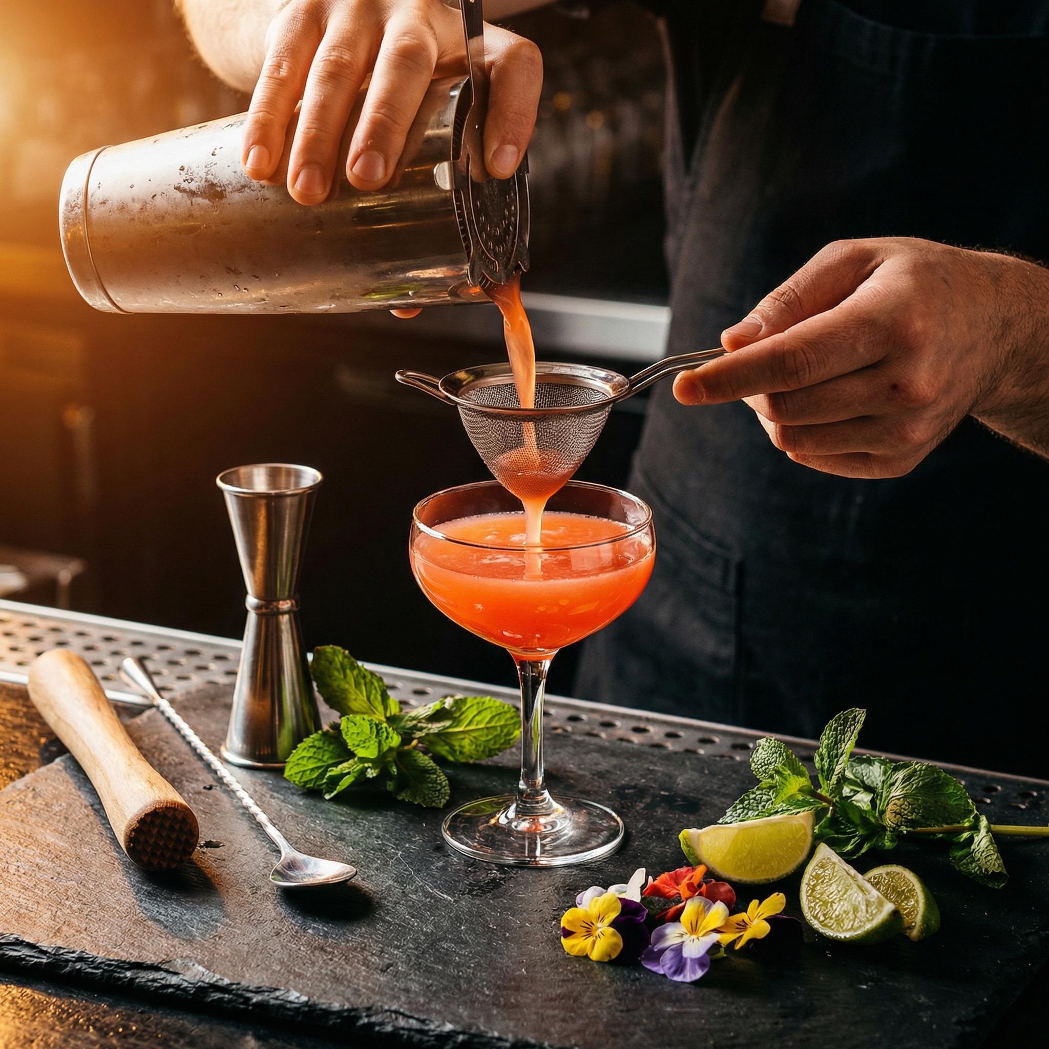 Craft cocktail being prepared