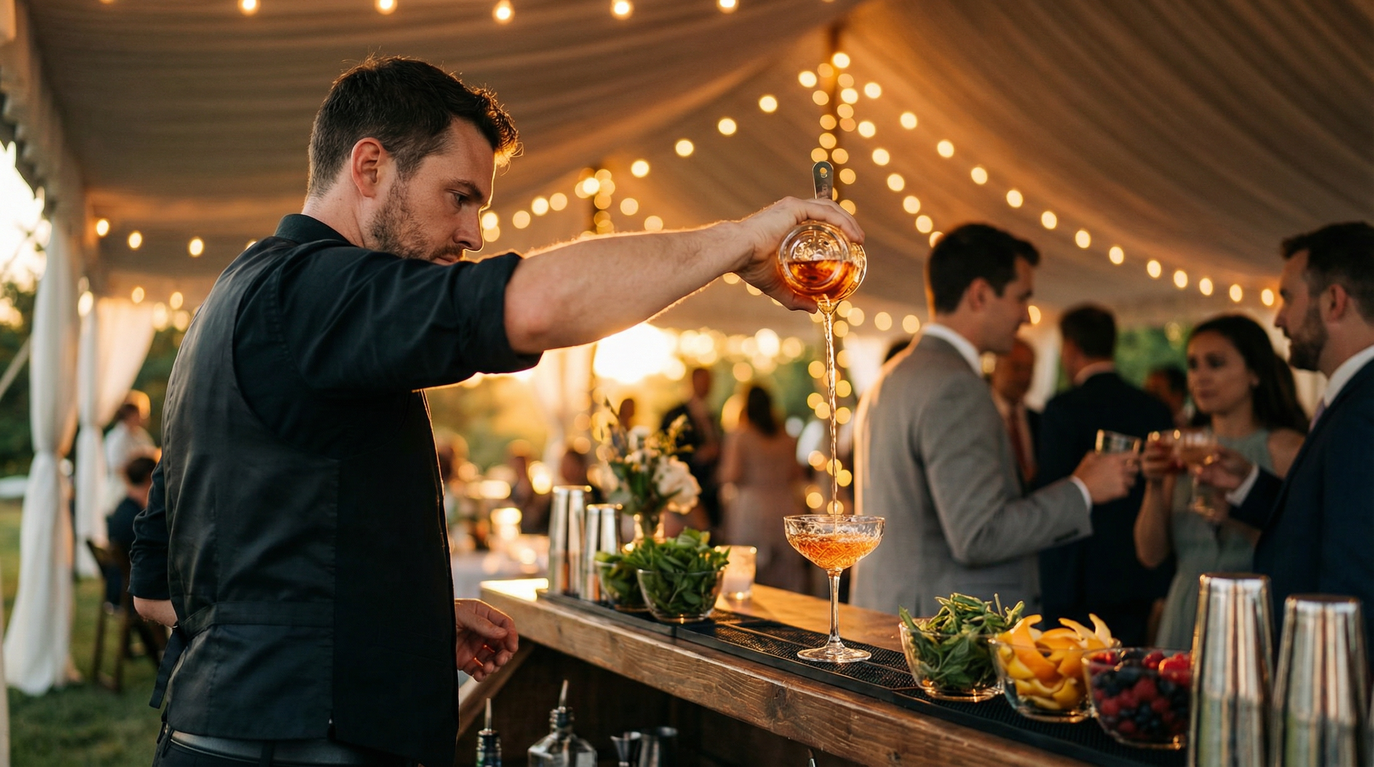 Professional bartender crafting cocktails